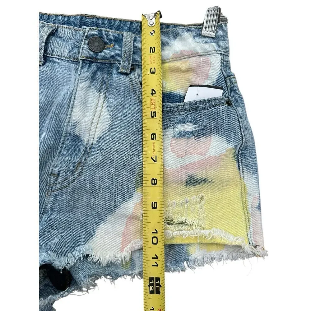 BDG Urban Outfitters High Rise Distress Dree Cheeky Shorts Size 25W Blue Jean